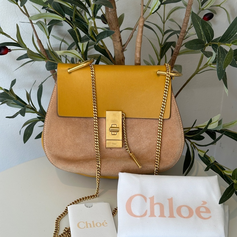 Suede Smooth Calfskin Mini Drew Shoulder Bag Wet Sunflower